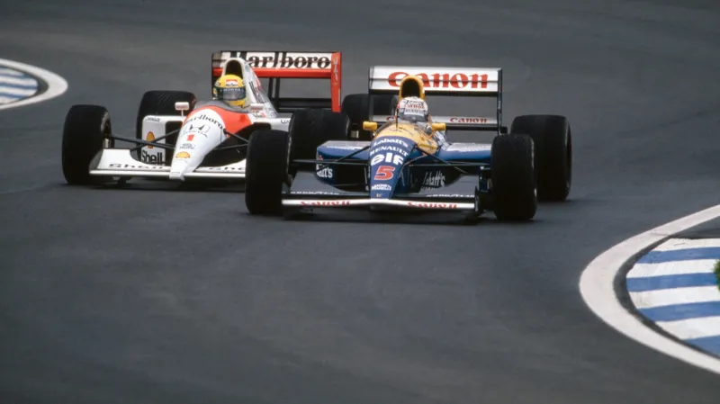 Nigel Mansell a Ayrton Senna na okruhu Circuit de Catalunya