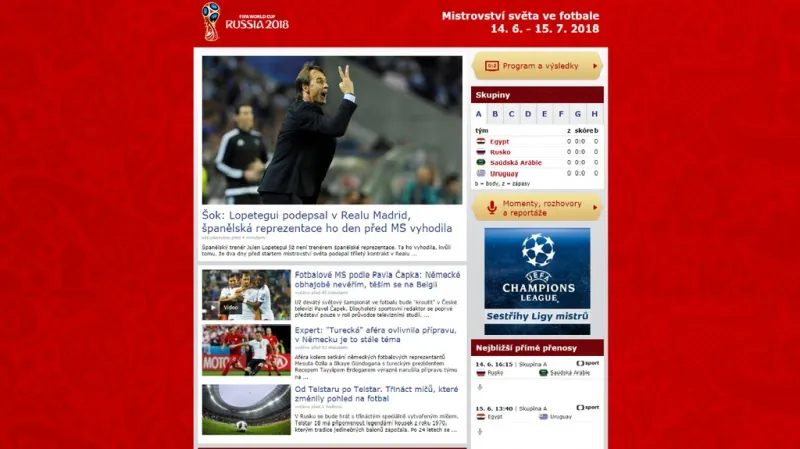 Speciální sekce k MS ve fotbale na webu ctsport.cz