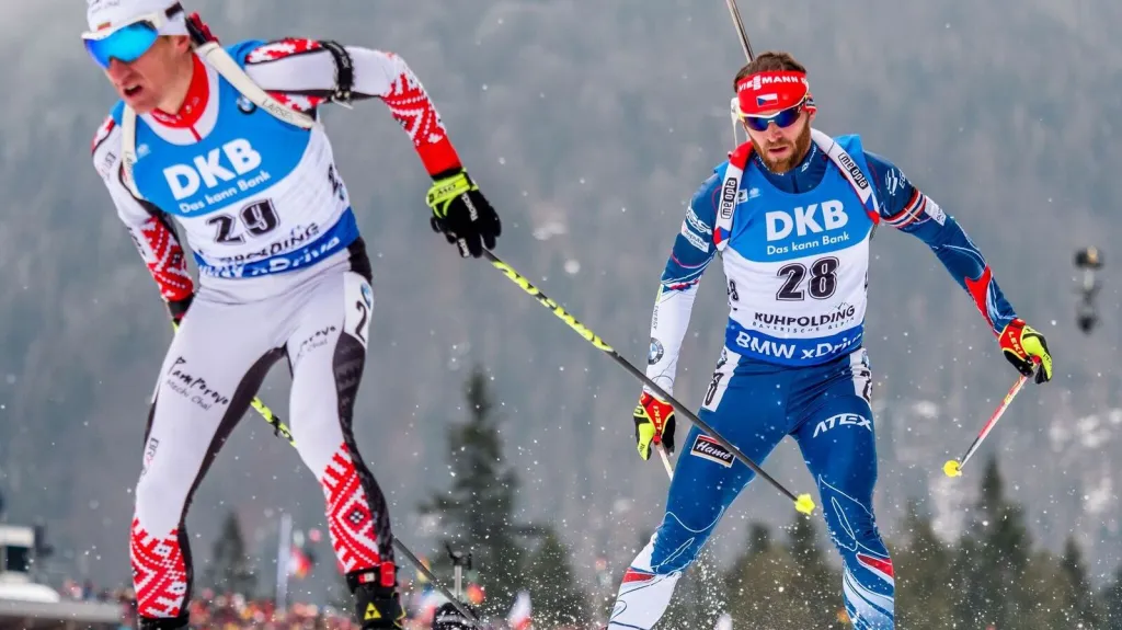 Michal Šlesingr během závodu s hromadným startem v Ruhpoldingu