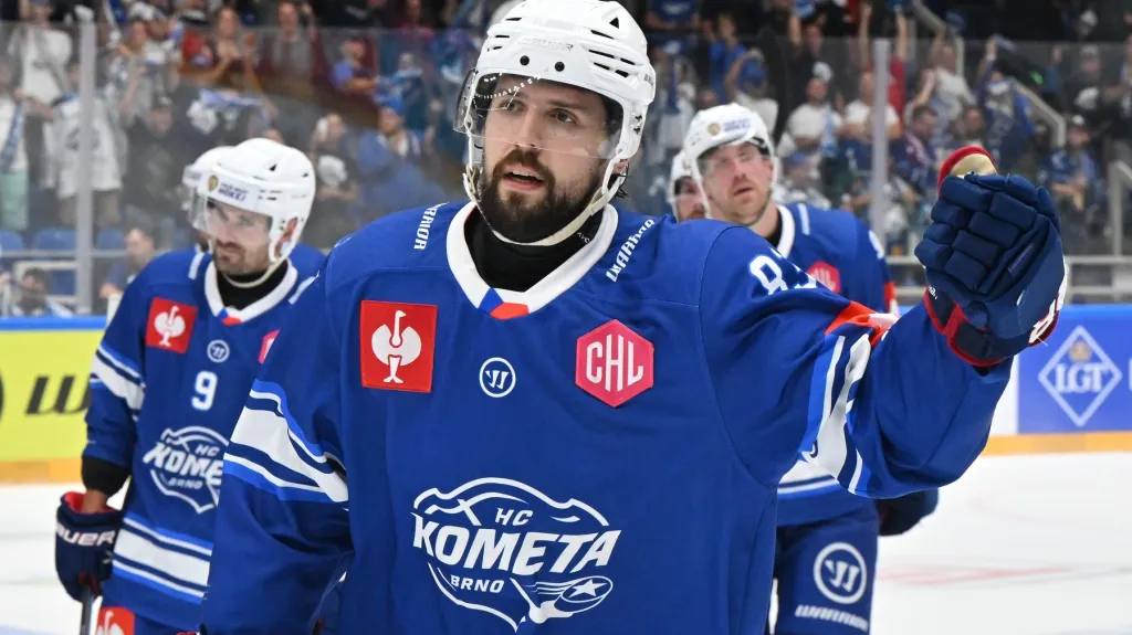 Šimon Stránský z Brna se raduje z gólu