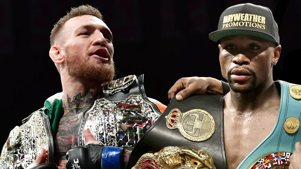 Conor McGregor (vlevo) a Floyd Mayweather