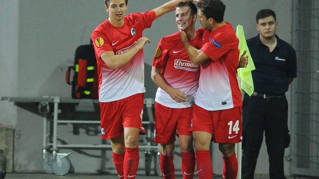 Radující se hráči Freiburgu