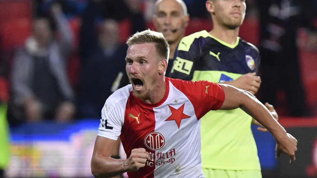 Petr Ševčík se raduje z gólu proti Plzni