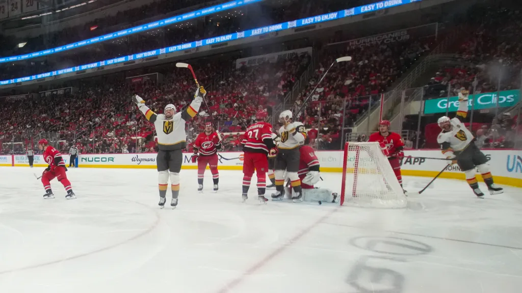 Tomáš Hertl slaví gól do sítě Hurricanes