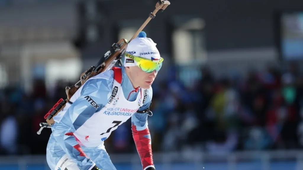 Český biatlonista David Tolar na univerziádě v Krasnojarsku