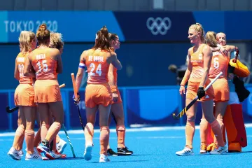 Pozemní hokejistky Nizozemska se radují z vítězství