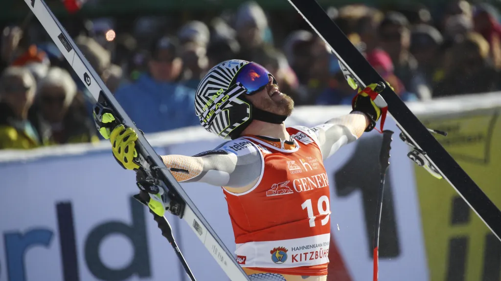 Euforie Kjetila Jansruda v cíli Super-G