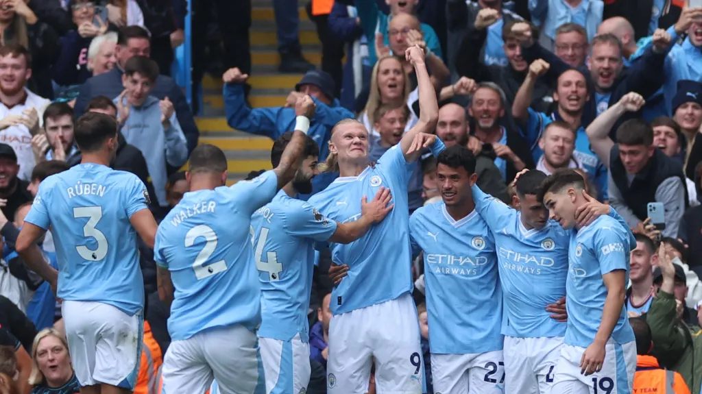 Haaland oslavující osmý gól sezony