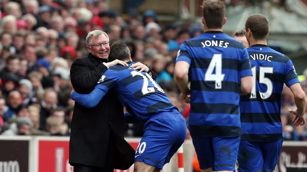 Van Persie slaví svůj gólový zásah s Fergusonem
