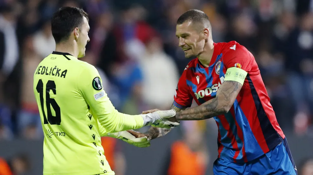 Plzeňští fotbalisté Martin Jedlička a Lukáš Hejda
