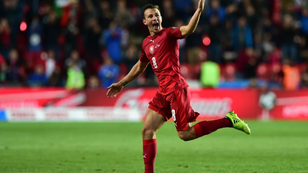 Vladimír Darida slaví gól proti Německu
