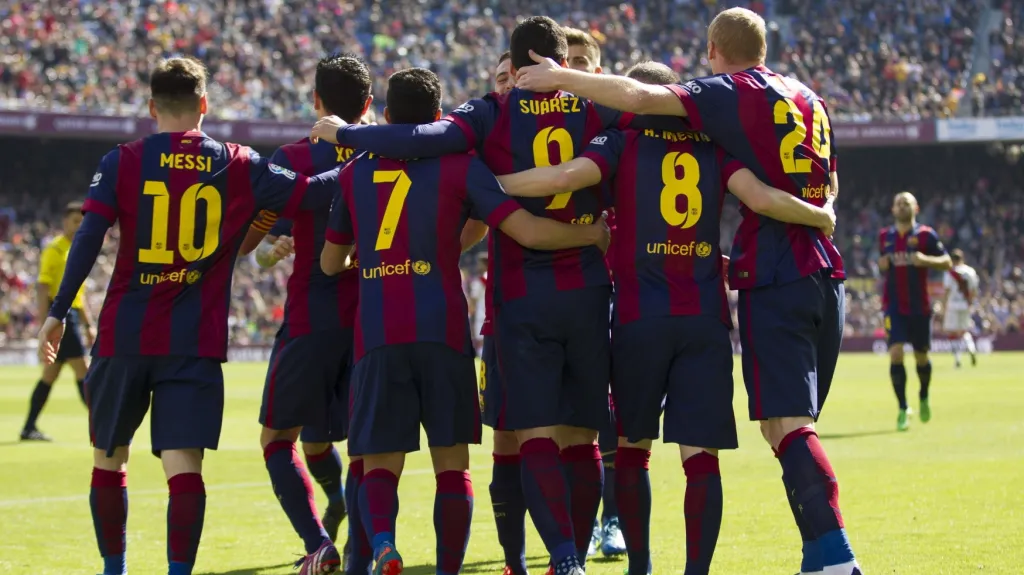 Slavící fotbalisté Barcelony