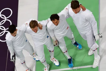 Bronzoví šermíři Jiří Beran, Jakub Jurka, Martin Rubeš a Michal Čupr