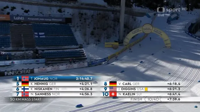 Závěr závodu na 50 kilometrů klasicky žen na SP v Lahti