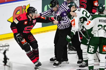 Sparťan Miroslav Forman v utkání proti Färjestadu