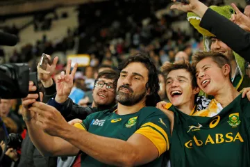 Victor Matfield a selfie s příznivci Springboks