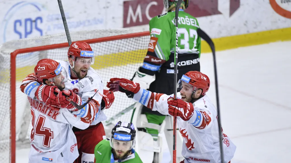 Třinec slaví gól Vrány v Mladé Boleslavi