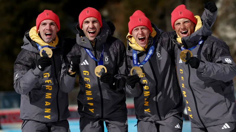 Erik Lesser, Daniel Böhm, Arnd Peiffer a Simon Schempp se zlatými medailemi z Vancouveru