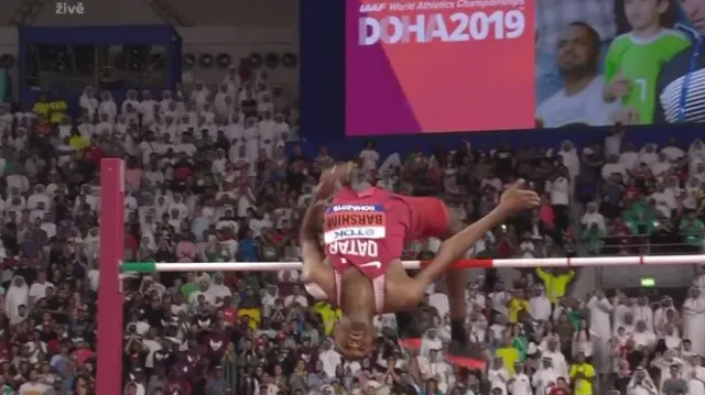 Vítězný skok katarského výškaře Baršima