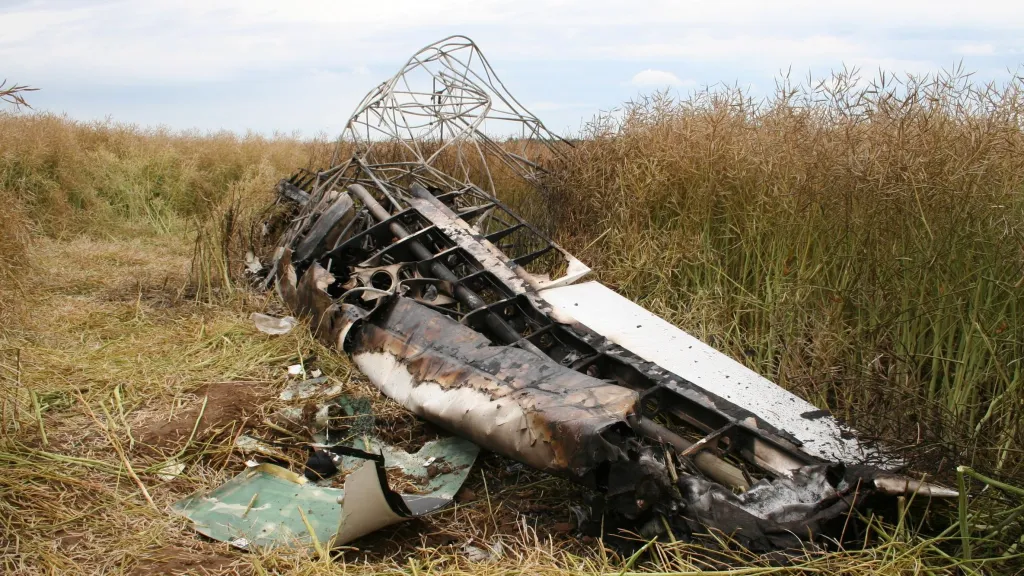 Vrak letadla, které havarovalo v Brně-Medlánkách