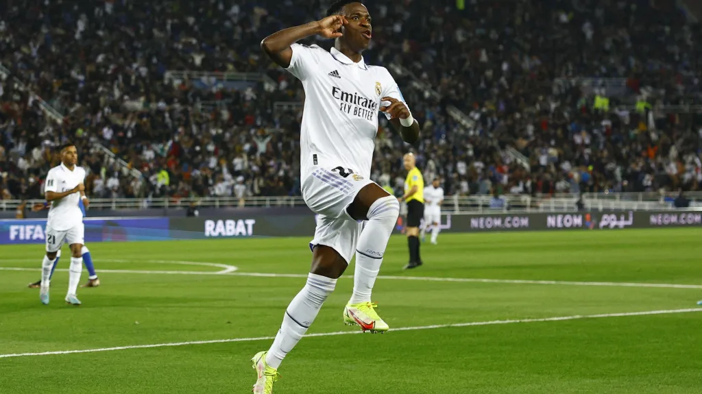 Vinícius Júnior z Realu Madrid se raduje z gólu