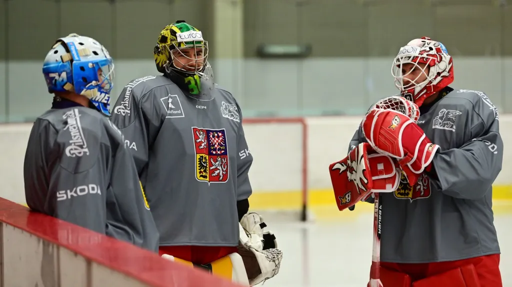 Trio reprezentačních brankářů: zprava Ondřej Kacetl, Jakub Málek a Michal Postava