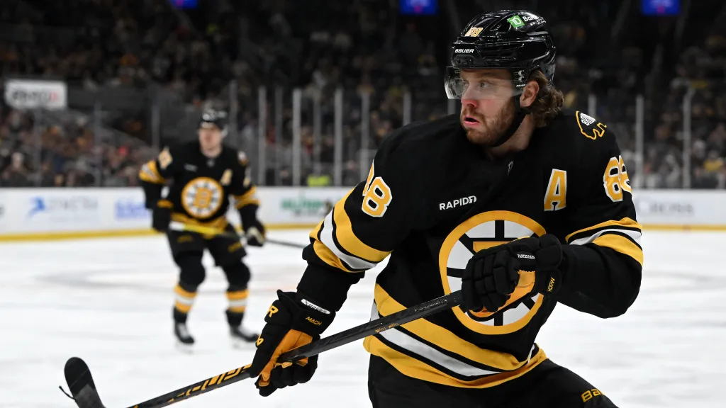 David Pastrňák v utkání Bostonu s Vegas