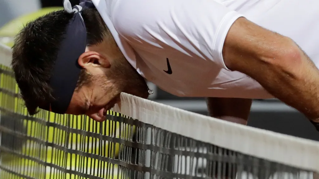 Juan Martin del Potro v zápase proti Novaku Djokovičovi