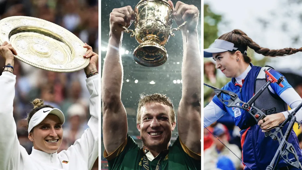 Šampionka Wimbledonu Markéta Vondroušová, mistr světa v ragby Pieter-Steph du Toit, zlatá lukostřelkyně Marie Horáčková