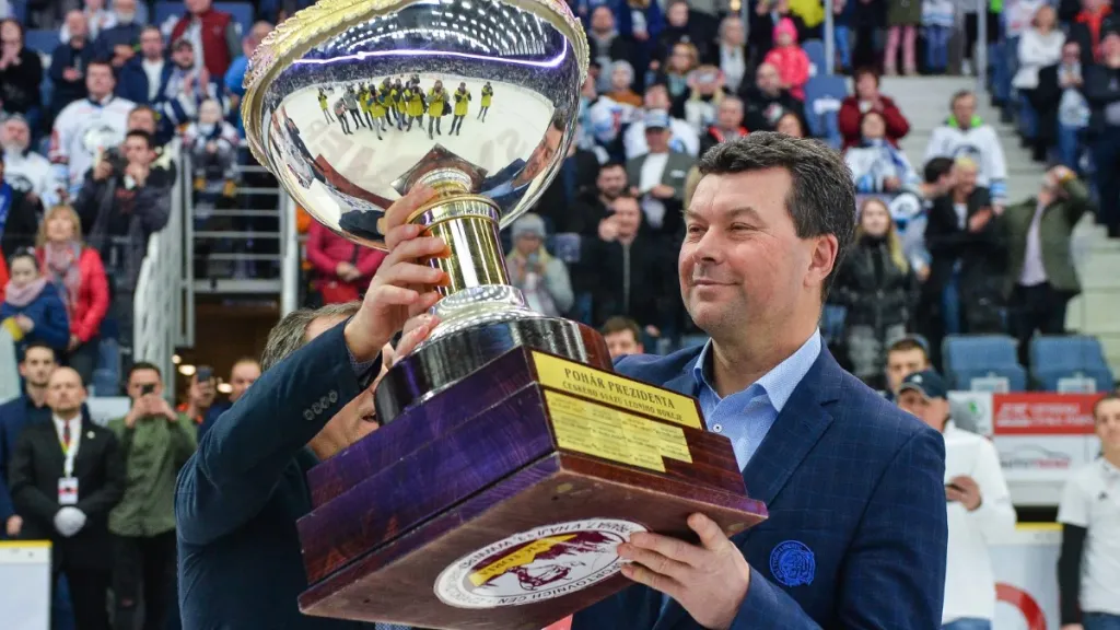 Petr Syrovátko v roce 2017 při vítězství Bílých Tygrů v extralize