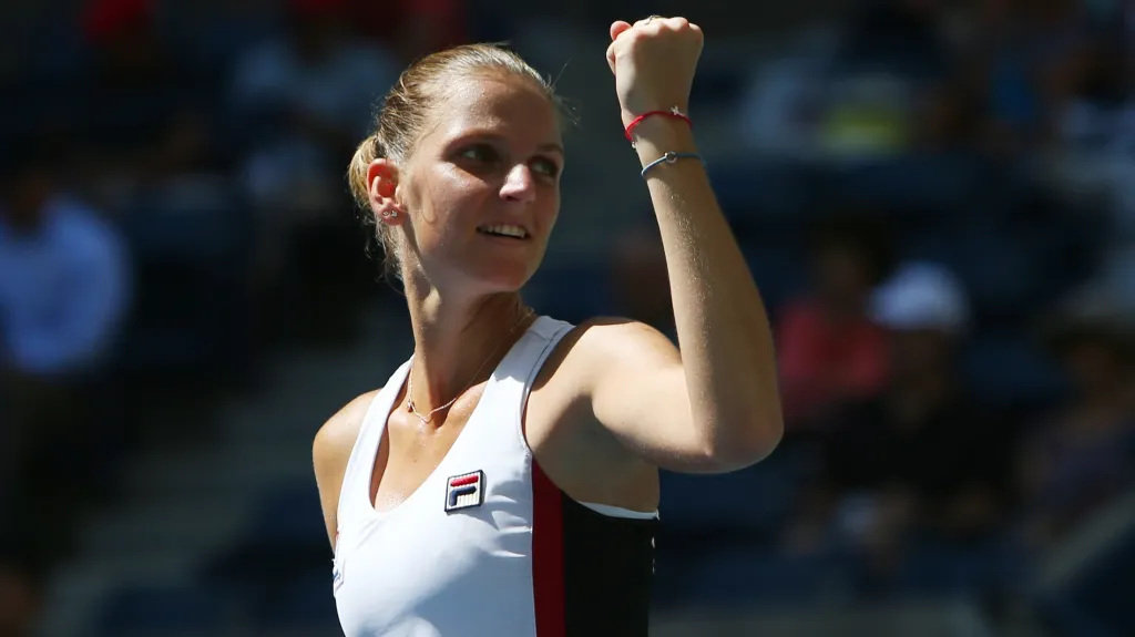 Karolína Plíšková slavící vítězství ve čtvrtfinále US Open