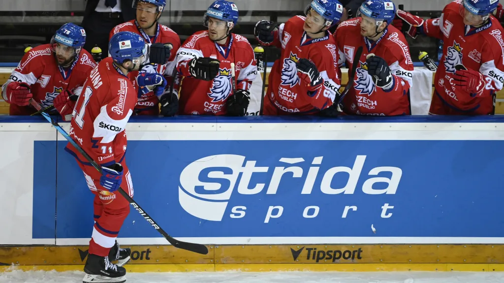 Český tým slaví gól Filipa Zadiny