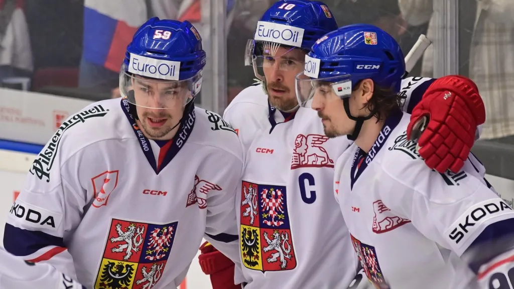 Radost českých hokejistů z trefy Tomáška