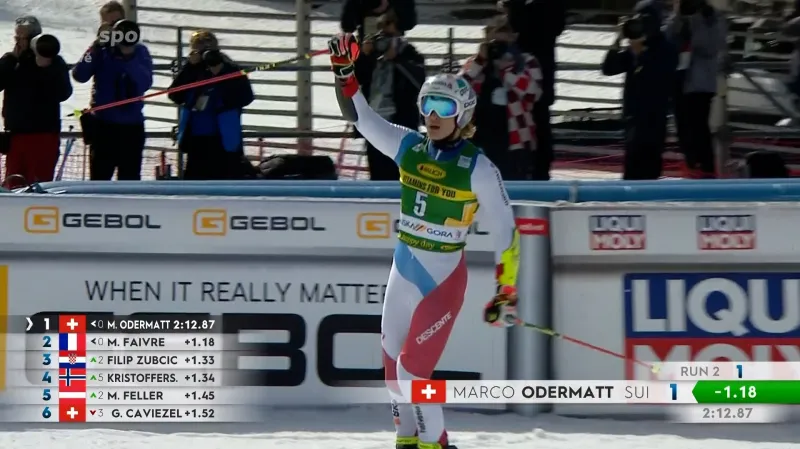 Dominantní jízda Odermatta ve 2. kole obřího slalomu