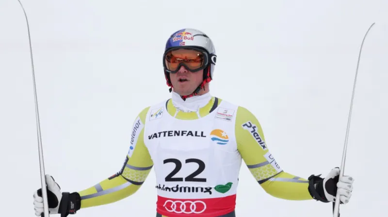 Aksel Lund Svindal v cíli super-G