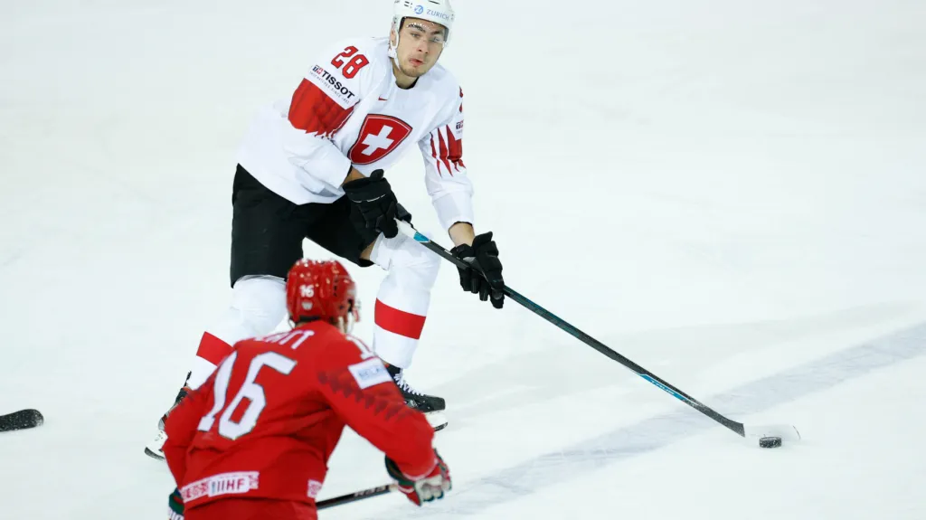 Švýcar Timo Meier proti Bělorusku