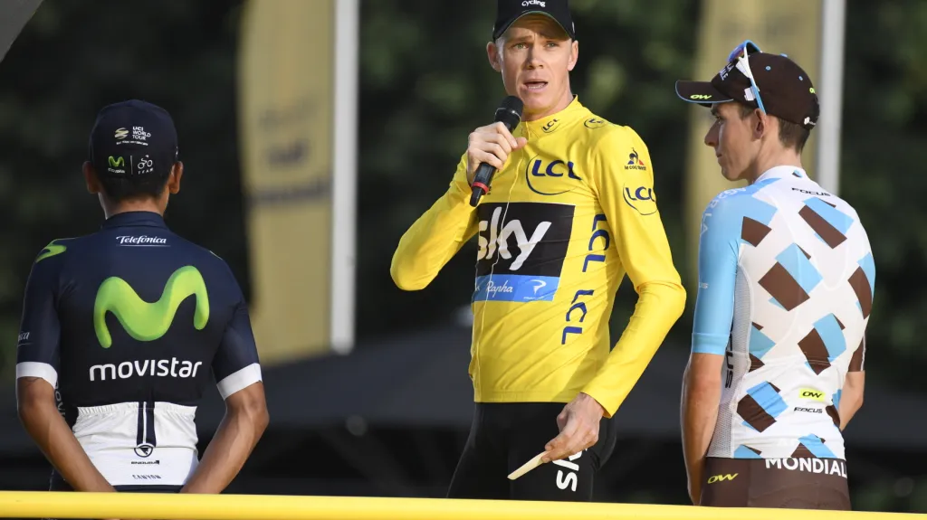 Tři nejlepší Tour 2016: zleva Nairo Quintana, Chris Froome a Romain Bardet