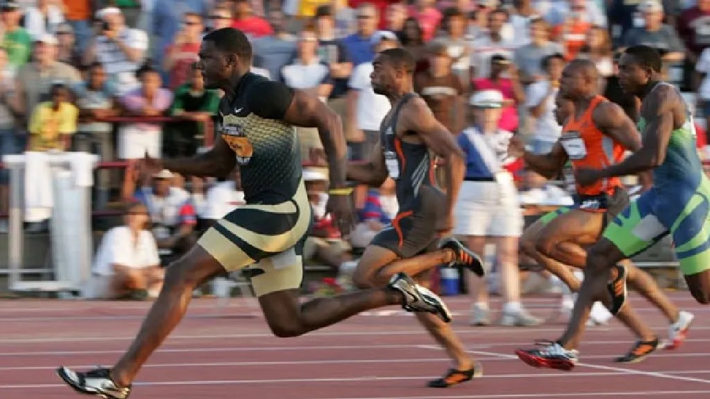 Justin Gatlin během sprintu