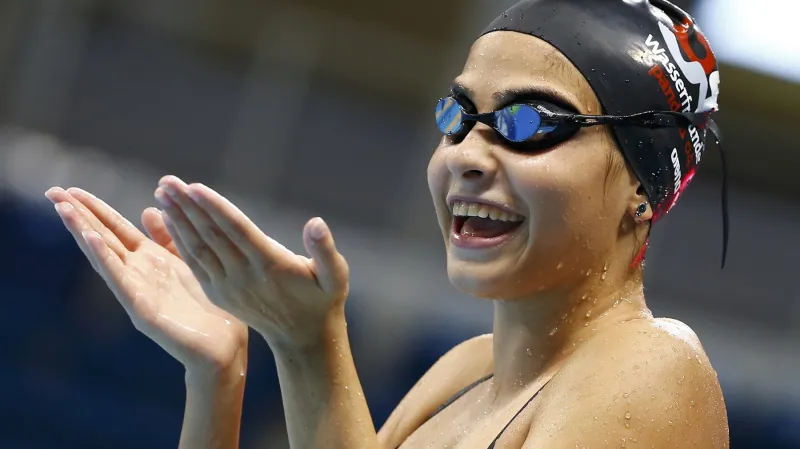 Jusra Márdíníová po tréninku v olympijském bazénu