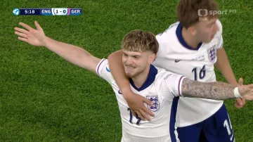 Gól v utkání Anglie – Německo: Elliott – 1:0 (5. min.)