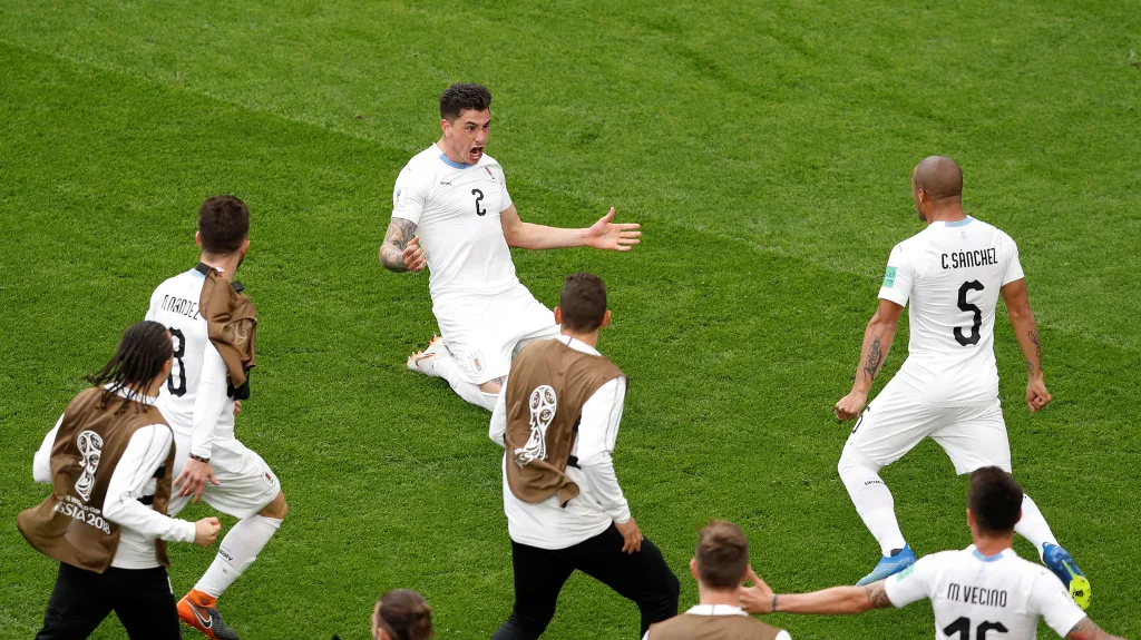 José María Giménez se raduje ze vstřelené branky Uruguaye