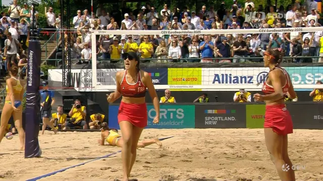 Závěr prvního setu utkání Hladunová, Lazarenková – Vieiraová, Chamereauová