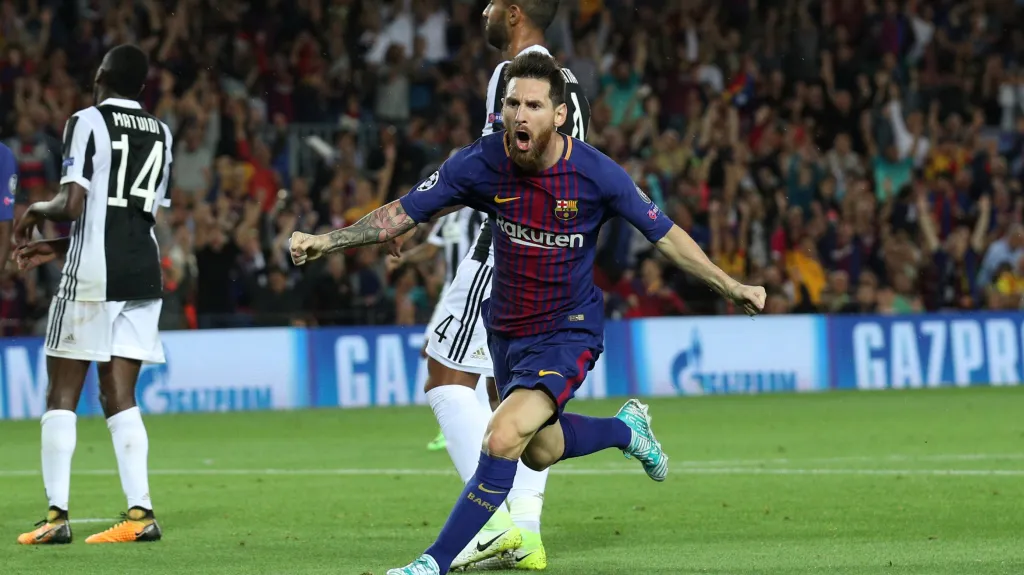 Lionel Messi slaví gól do sítě Juventusu