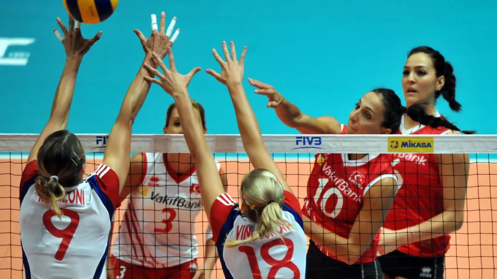 České volejbalové reprezentantky v utkání proti Turecku