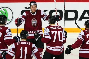 Radující se hráči Lotyšska