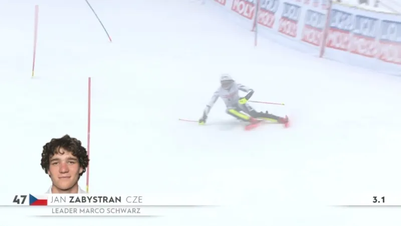 Pád Jana Zabystřana ve slalomu SP v Chamonix