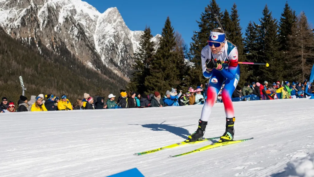 Tereza Voborníková na trati stíhacího závodu na olympijských hrách