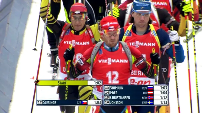 Sestřih stíhacího závodu biatlonistů v Oberhofu