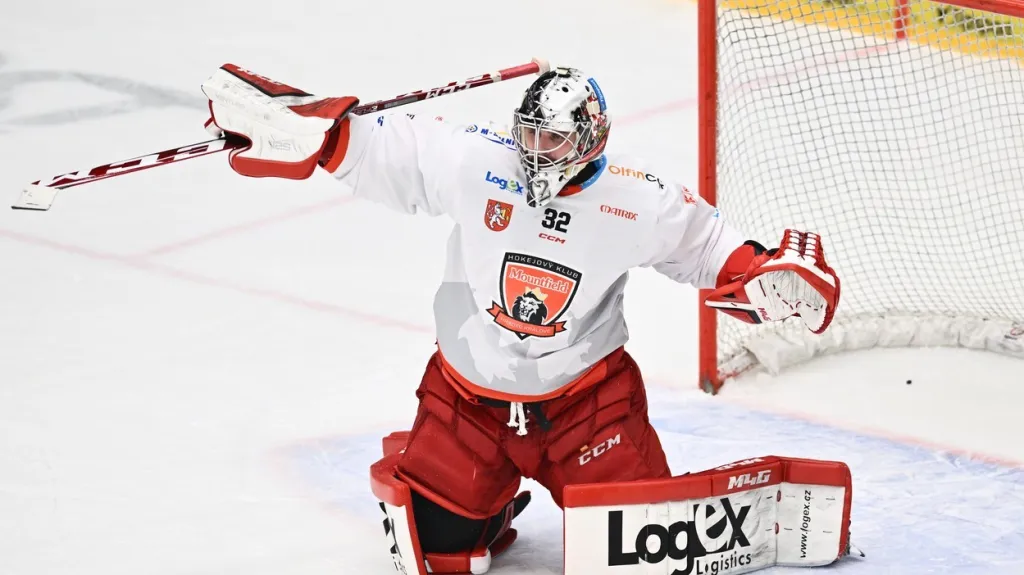 Patrik Bartošák v akci v brance Hradce Králové