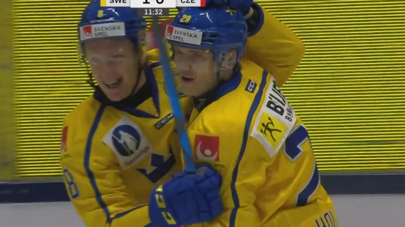 Gól v utkání Švédsko – Česko: Holmberg – 1:0 (9. min.)